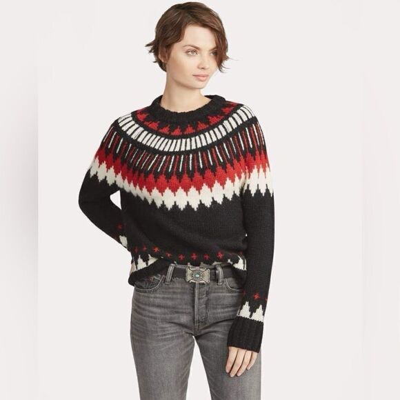 Polo Ralph Lauren Black, Red & White Wool Nordic FairIsle Crew Neck Sweater - Picture 3 of 16